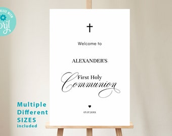 1st Holy Communion Welcome Sign, EDITABLE Elegant Confirmation Poster Template, Gender Neutral Baptism, for Girl or Boy, WE1-1
