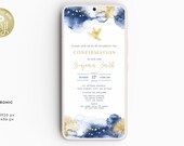 Boy Confirmation Electronic Invite Template, Navy, Gold, EDITABLE Dove Evite Template, Text Message, Mobile Invitation BA07-2