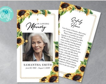 Floral Catholic Mass Card for Funeral, Blue Iris, Editable Memorial ...