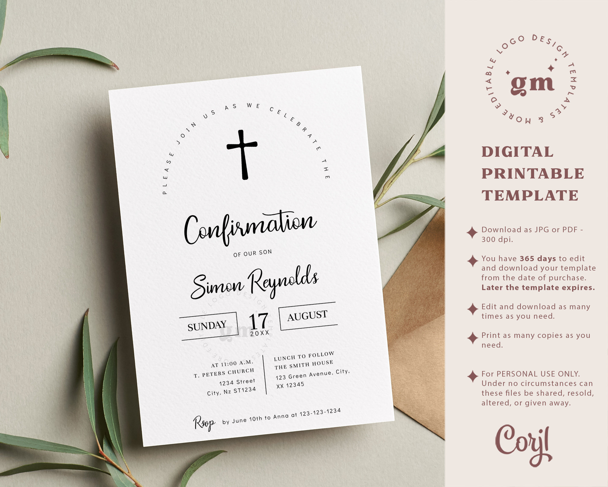 Simple Confirmation Invite, Black, EDITABLE Minimalist Confirmation