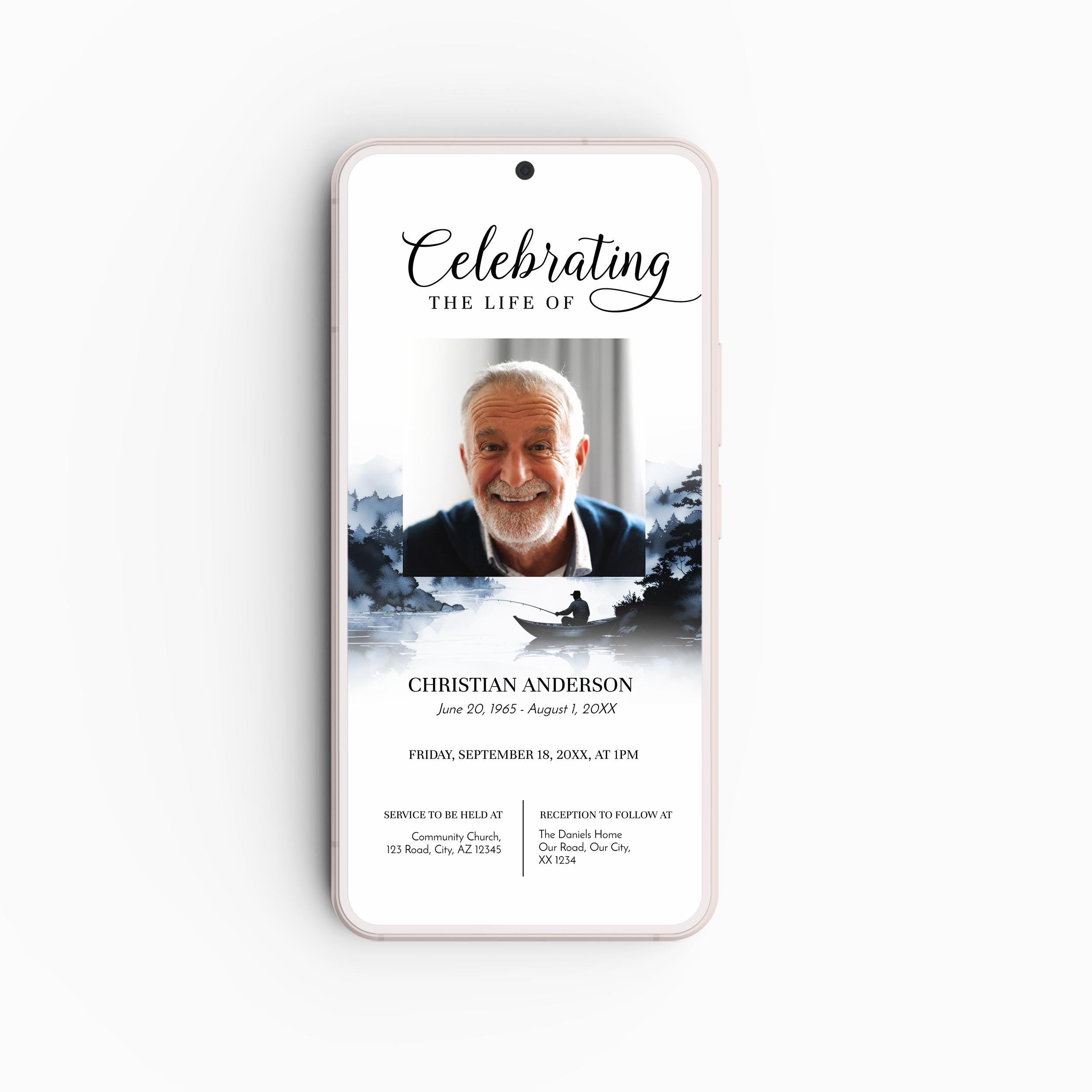 Fisherman Funeral Evite, Editable River & Boat Memorial Service ...