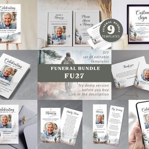 Hunter Funeral Template Paket, bearbeitbares Template Bundle zur Feier des Lebens, Wälder & Berge, anpassbar in liebevollem Memory Set BA27