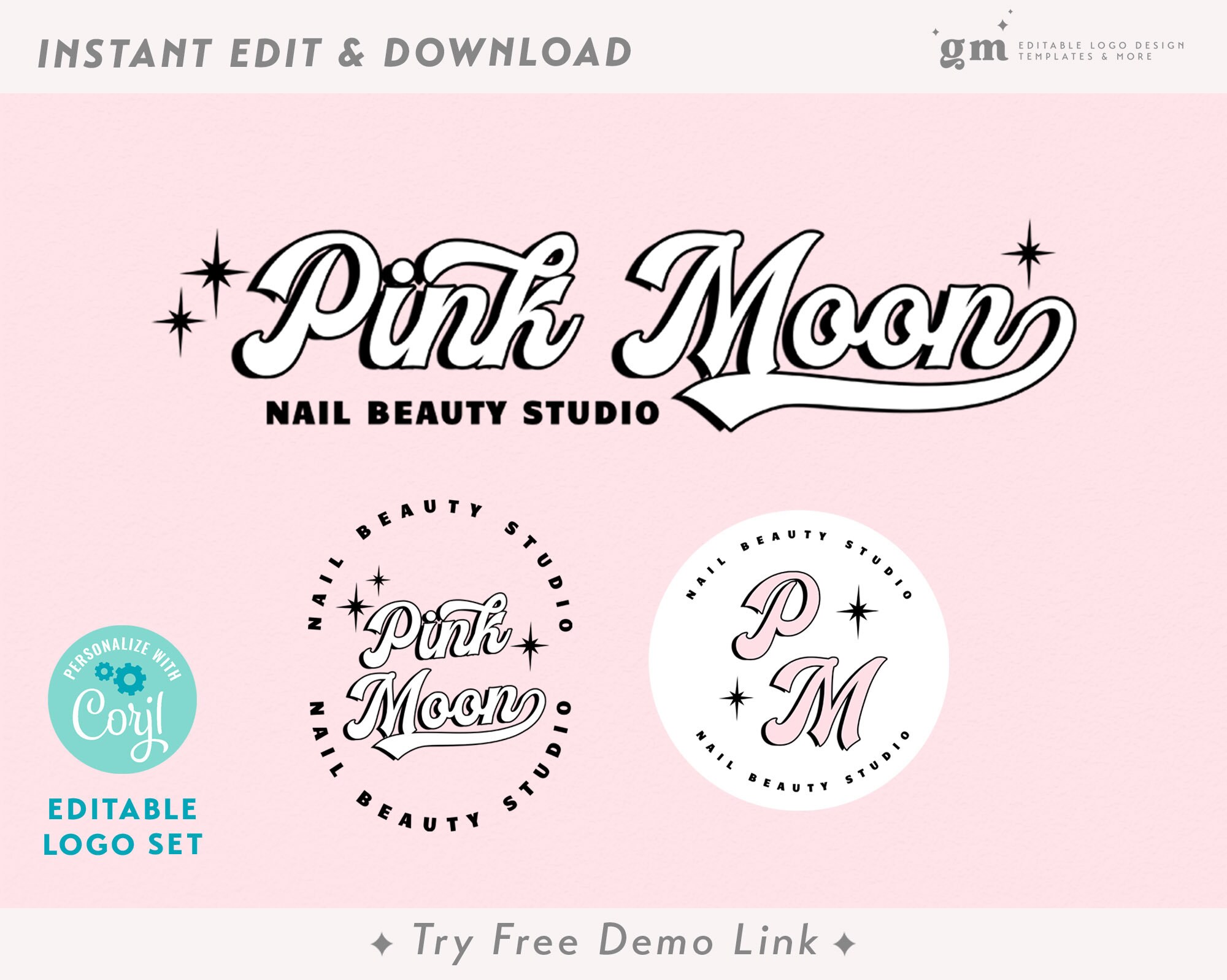 Pink Retro Logo EDITABLE Groovy Bakery Branding Makeup - Etsy