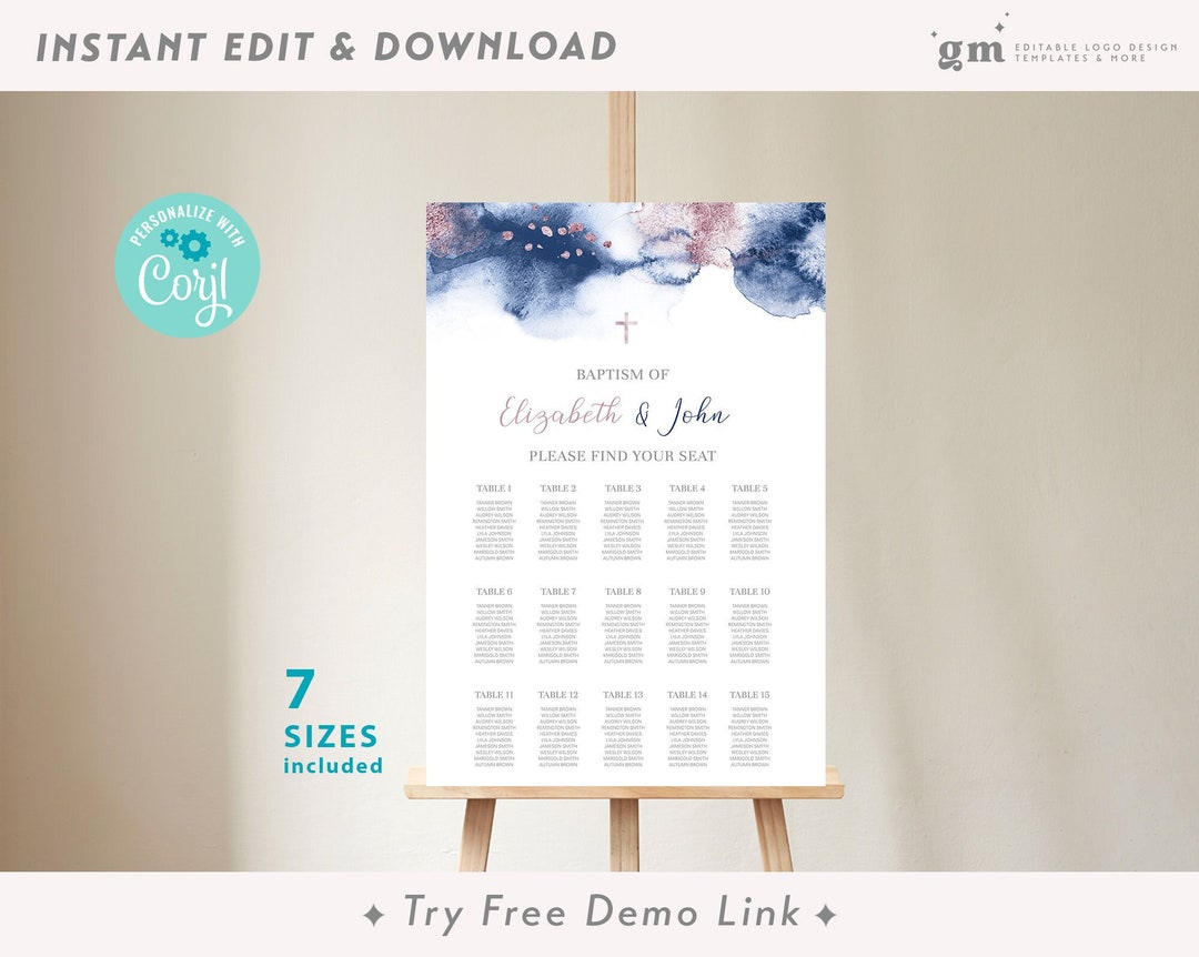 Seating Chart Confirmation Navy & Pink DIY Seating Chart Template, EDITABLE Seating Plan Poster ...