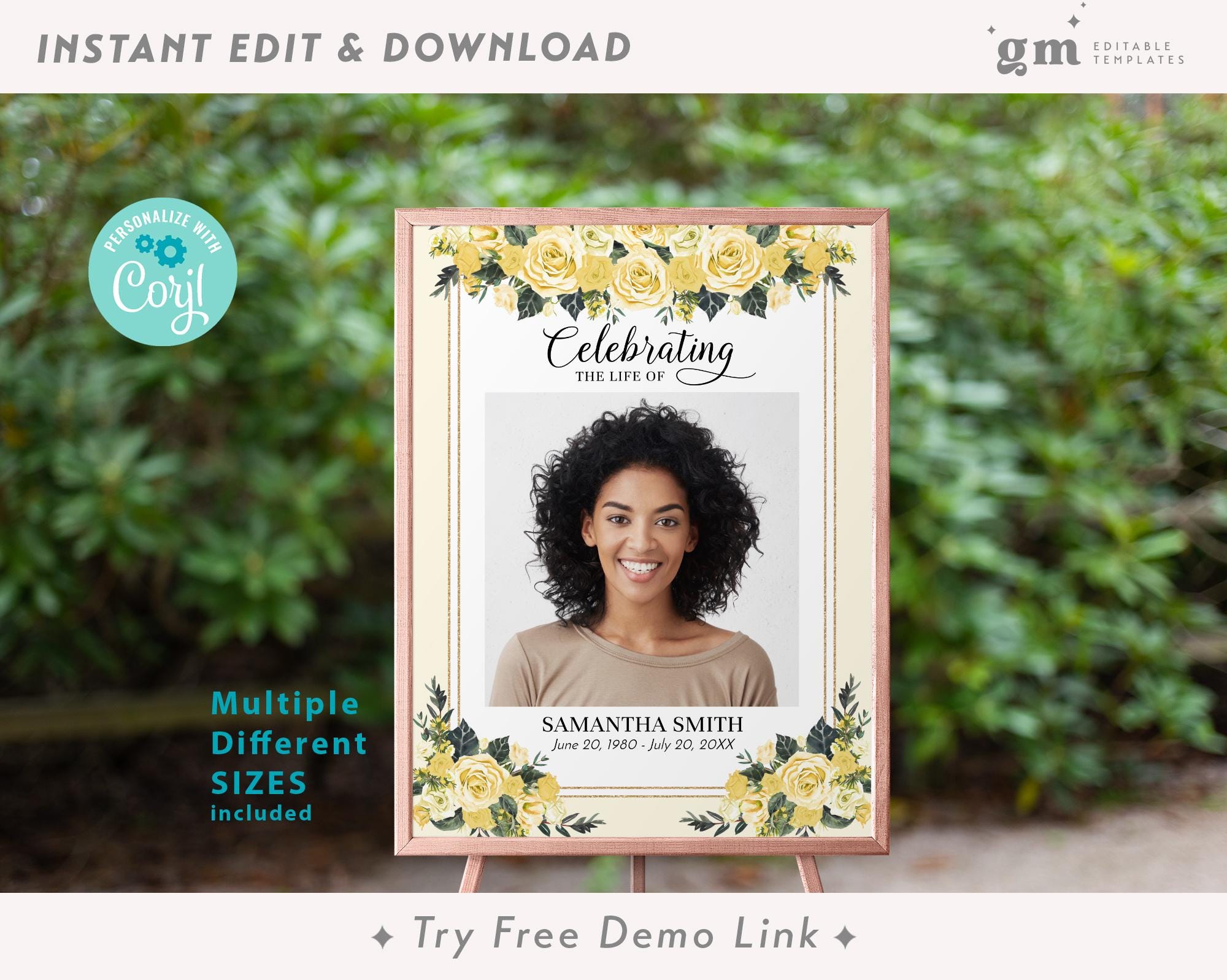 Yellow Roses Funeral Vector Yellow Rose Funeral Template Package, Editable Floral Celebration of ...
