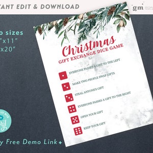 White Elephant Game Gift Exchange Dice Game, EDITABLE Christmas Party ...