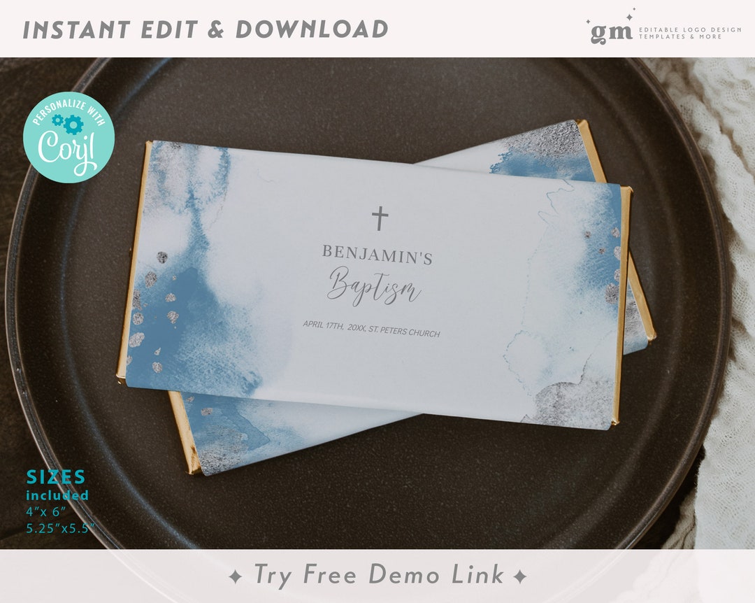 Light Blue & Silver Chocolate Wrapper Template Editable Boy - Etsy