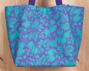 Tote bag- Canvas tote bag- Purple and aqua fruit- by beckyzimmdesign