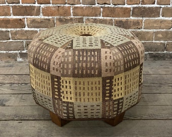 Pouf Ottoman- Pouf- Footstool- Round Ottoman- City Squares chenille Upholstery fabric- by beckyzimmdesign