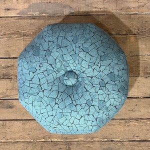 Bright Aqua Chenille Ottoman Pouf: Octagonal Footstool