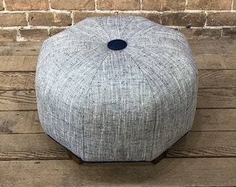 Pouf Ottoman- Pouf- Footstool- Round Ottoman- Navy Herringbone Upholstery fabric- by beckyzimmdesign