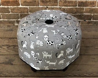 Cats! Pouf Ottoman- Pouf- Footstool- Round Ottoman- Funny Cats Jacquard Upholstery fabric- by beckyzimmdesign