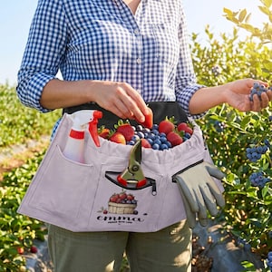 Personalisierte Gartenschürze, Obstpflücktasche, Gartenwerkzeuggürtel, individuelles Geschenk für Gärtner, Ernteschürze mit Taschen, Geschenk für Gartenliebhaber