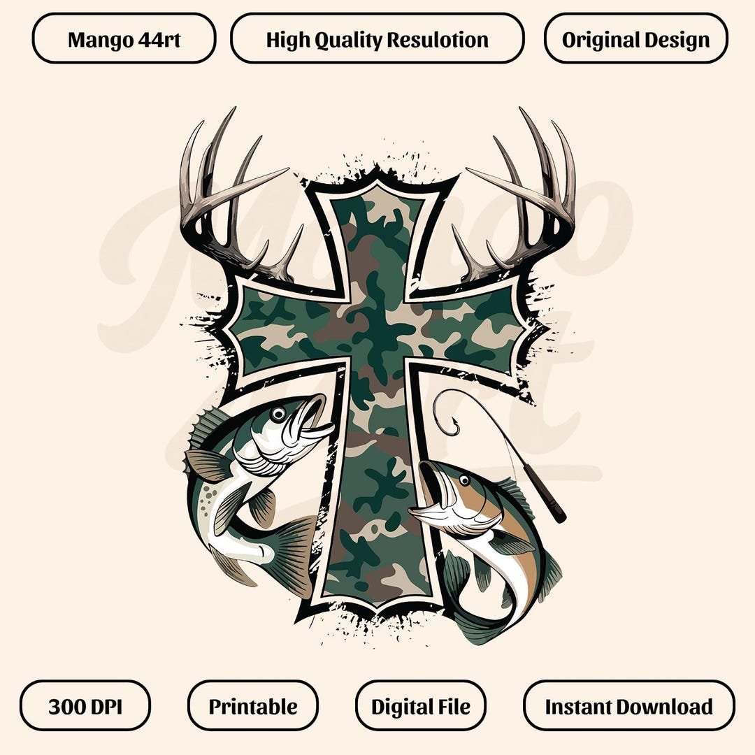 Christian Fishing Cross Png, Camo Cross Fishing Png, Fishers of Men Png ...