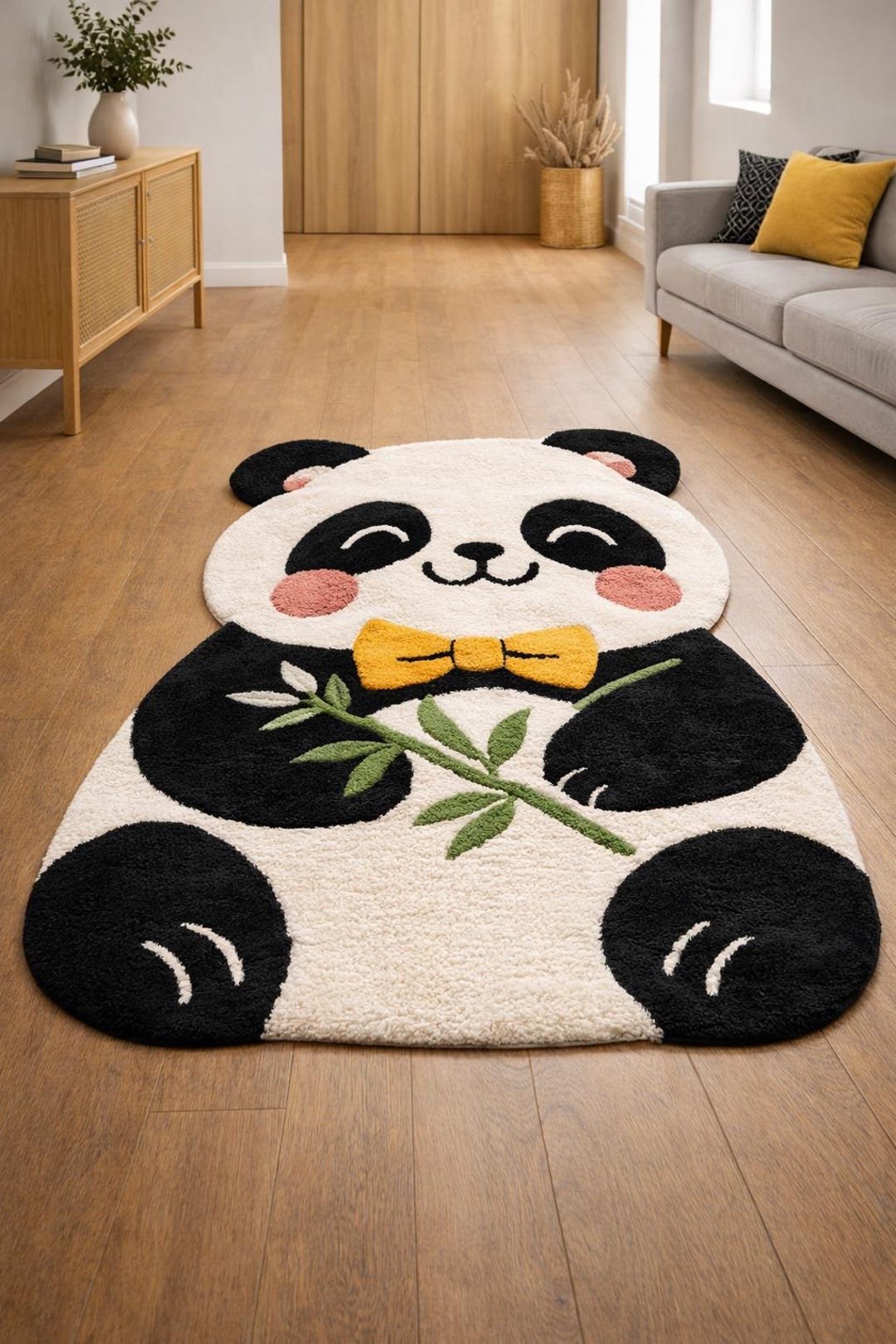 Real Panda Rug Cute Panda Shaped Area Rug With Soft Plush Texture Black White and ...