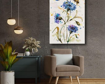 Bee and Wildflowers Watercolor Art Print (Digital Download)