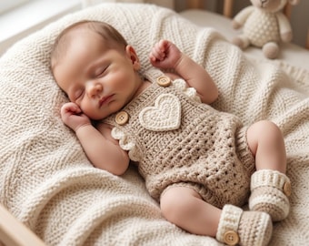 Crochet Newborn Romper & Booties Pattern PDF, Baby Outfit Crochet Tutorial, 2-in-1 Bundle, Digital Download, Infant Gift