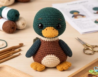 Mallard Duck Crochet Pattern PDF, Amigurumi Duck Tutorial with Step-by-Step Photos, Realistic Duckling Plush, Intermediate Digital Download