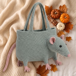 Crochet Rat Tote Bag Pattern PDF, Amigurumi Animal Purse, Cute Mouse Handbag, Novelty Market Bag, Digital Download