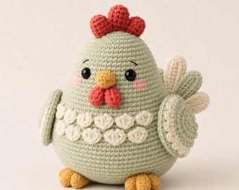 Farmhouse Chicken Crochet Pattern, Amigurumi Hen PDF, Layered Feather Bird Tutorial, Country Kitchen Decor, Instant Download