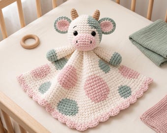 Crochet Cow Lovey Pattern PDF, Baby Security Blanket, Amigurumi Cow Toy, Nursery Gift, Plush Lovey, Instant Digital Download