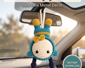 Crochet Car Hanging Pattern PDF, Cute Rearview Mirror Charm Tutorial, Boho Car Decor, Amigurumi Ornament, Instant Download