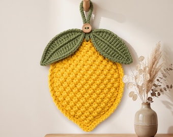 Crochet Lemon Trivet Pattern, Citrus Potholder Hot Pad, Summer Farmhouse Wall Hanging Decor, Intermediate PDF Digital Download