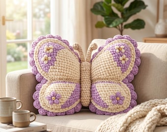 Crochet Butterfly Pillow Pattern PDF, Plush Butterfly Cushion Crochet Tutorial, Amigurumi Home Decor Pillow, Intermediate Pattern