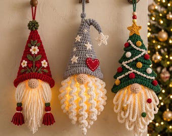 Christmas Crochet Gnome Pattern, PDF, Wall Hanging, Gnome Decor, Santa Gnome, Ornament Set, Holiday Crochet Pattern