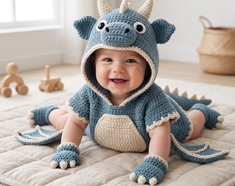 Crochet Dinosaur Costume Pattern, Baby Dragon Costume, Toddler Hoodie, Baby Photo Prop, Halloween Costume, PDF Pattern