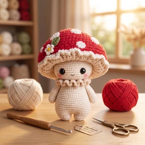 Patrón de amigurumi de muñeco seta a crochet, peluche de animal del bosque, descarga digital en PDF de nivel intermedio