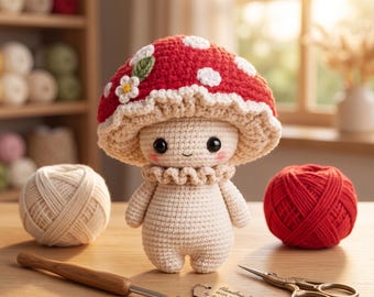 Mushroom Guy Amigurumi Crochet Pattern, Woodland Critter Plush Toy, Intermediate PDF Digital Download