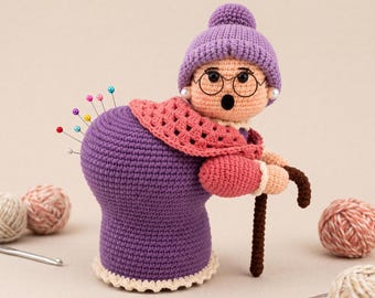 Granny Pincushion Crochet Pattern, Grandma Amigurumi Doll PDF, Sewing Room Decor, DIY Crochet Gift, Instant Download