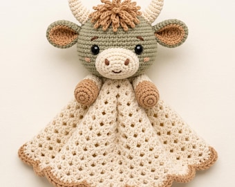 Highland Cow Lovey Crochet Pattern, Baby Security Blanket, Amigurumi Comfort Toy PDF, Nursery Gift Digital Download