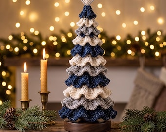 Crochet Christmas Tree Pattern PDF, Layered Ruffle Tabletop Decor, Festive Holiday Crochet Project, Intermediate Xmas Tree Download