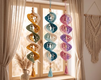 Crochet Spiral Hanging Pattern PDF, Twisted Wind Spinner Decor, Boho Wall Hanging, Porch Ornament, Crochet Home Decor, Digital Download