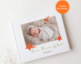 Szablon albumu ze zdjęciami dziecka rysowanego ręcznie, spersonalizowany prezent dla rodziców i fotografów, ilustracje akwarelowe