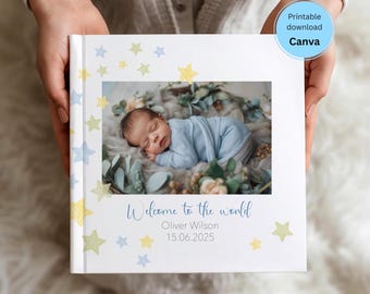 Szablon albumu ze zdjęciami króliczka | Ręcznie rysowany album Canva (pobieranie cyfrowe 12x12 cali)