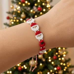 Crochet Santa Bracelet Pattern, Christmas Santa Face Friendship Bracelet PDF, Holiday Beaded Crochet Jewelry, Instant Download