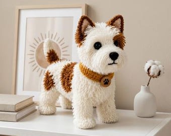 Patrón realista de Westie a crochet, tutorial en PDF de perro amigurumi West Highland White Terrier, patrón de perro a crochet de nivel intermedio