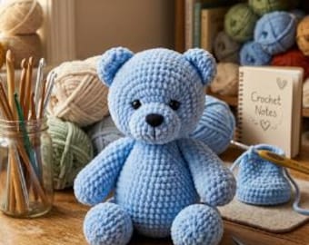 Virkmönster för amigurumi-nalle, handledning för amigurumi-gosedjur, mönster för björn i sammet, direkt nedladdning