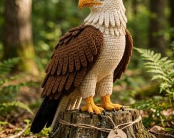 Padrão de crochê Amigurumi de Águia em PDF, Amigurumi de Pássaro Geométrico Moderno em PDF, Padrão de Crochê DIY para Decoração de Parede, Tutorial de Pelúcia de Pássaro Realista