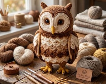 Schema realistico per realizzare un barbagianni all'uncinetto, Amigurumi Bird PDF, Tutorial per realizzare un gufo di peluche, Download digitale
