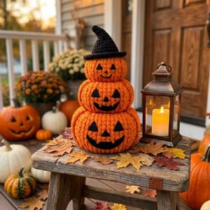 Crochet Pumpkin Pattern, Amigurumi Jack O Lantern PDF, Stacked Halloween Pumpkin, Witch Hat Decor Crochet Pattern