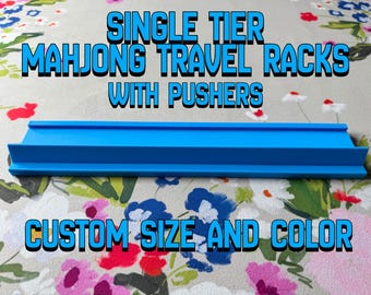 Single Tier Mahjong Travel Racks with Magnetic Pusher | Lightweight Stackable Design - For Travel Tiles | 13" Max Length