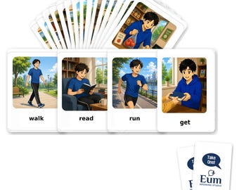 Action Verbs Flashcards Printable, ESL Learning Game for Kids, Homeschool English Activity