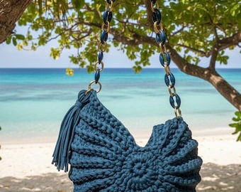 Bolsa Concha Azul | Bolsa concha azul feita à mão | Bolsa de crochê | Bolsa artesanal | Bolsa de crochê | Bolsa de verão