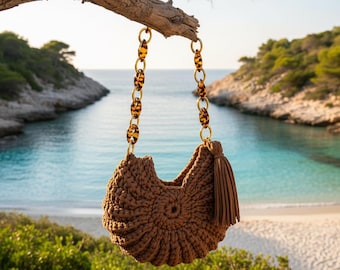 Shell ocean bag | borsa a conchiglia fatta a mano | Handmade bag | crochet bag | shell bag brown