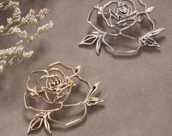 14k gouden rooslijnbroche, minimalistische handgemaakte bloemenhuwelijksspeld