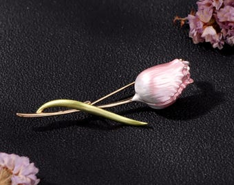 Pink Ombre Tulip Brooch – Hand Painted Botanical Lapel Pin, Gold Vermeil Accessories